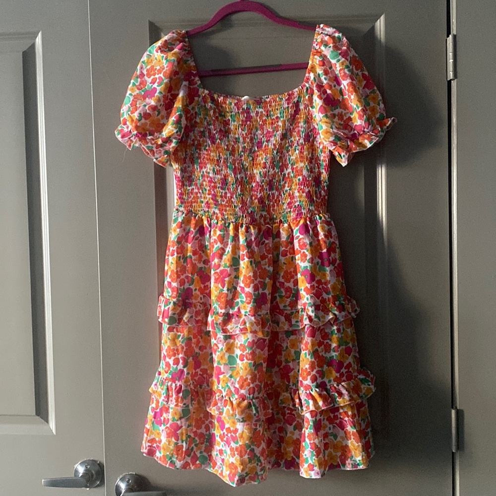 Kirundo Pink Floral Smocked Floral Dress with Ruffles